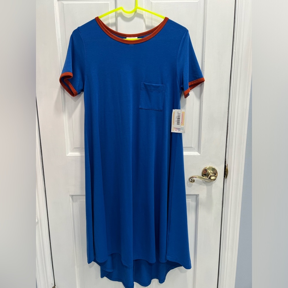 LULAROE NWT Carly Swing Dress Flowy Mets Colors Hi Low Hem SZ XS 2-4 Womens